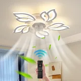 JIINOO Deckenventilator mit Beleuchtung und Fernbedienung Leise, Acryl Dimmbar LED Deckenleuchte mit Ventilator, Reversibel Deckenventilator mit Lampe für Wohnzimmer Schlafzimmer (Weiß)