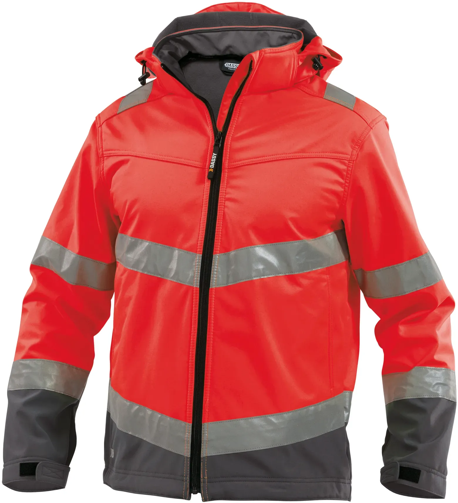 DASSY® Malaga Warnschutz Softshell-Arbeitsjacke - neonrot/zementgrau - XS