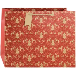 Clairefontaine 6x Geschenktasche Kraft, Weihnachten Kollektion Dalarna, rot mit Weihnachtsmotiven 37,3x11,8x27,5 cm - Rot X-28233-6C