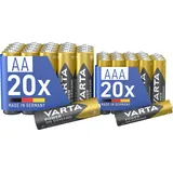 Varta Batterien Mischpack 40 Stück, AA 20 Stück + AAA 20 Stück, Power on Demand, Alkaline, Vorratspack in umweltschonender Verpackung, leistungsstark, Made in Germany