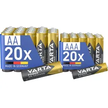 Varta Batterien Mischpack 40 Stück, AA 20 Stück + AAA 20 Stück, Power on Demand, Alkaline, Vorratspack in umweltschonender Verpackung, leistungsstark, Made in Germany