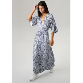 Aniston SELECTED Sommerkleid Grafischer Druck Jeansblau/Weiß 44
