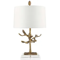 Tischlampe Designleuchte Schreibtischlampe Kristallglas Leinen H 66,2 cm Gold