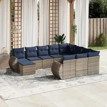 vidaXL Gartensofa-Set 11-tlg. grau Polyrattan