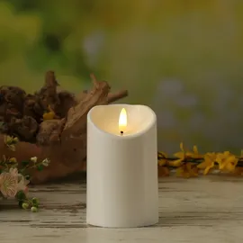 MARELIDA LED Kerze für Außen Terrasse Balkon Garten 3D Flamme flackernd Timer H: 12,5cm