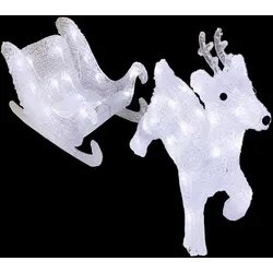 Mojawo Acryl Rentier Schlitten 80 LED Weihnachtsbeleuchtung Außenbeleuchtung
