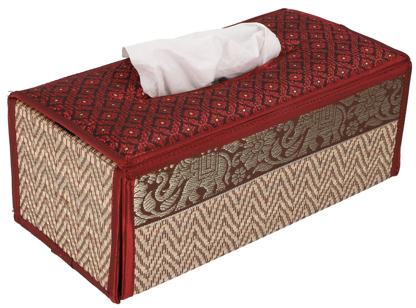 Guru-Shop Aufbewahrungsdose Kosmetiktücher Servietten Box aus Rattan Napkin.. rot
