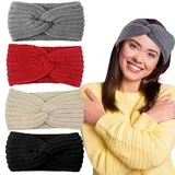 HFMYGS Stirnband Damen Winter, 4 Stück Stirnbänder Strick, Stirnband Kinder Mädchen, Stirnband Damen Winter Strick, Winter Ohrenwärmer, Headwrap Kopfband Warme Wintergeschenke