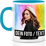 Fototasse selbst gestalten, Keramik - Personalisierte Tasse mit Foto und Text Motivtasse Geschenktasse Firmentasse, Hellblau