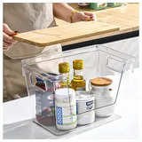 POPOLIC Auflagenbox Küchen-Aufbewahrungsbox, transparenter Boxkörper, Bambusabdeckung weiß