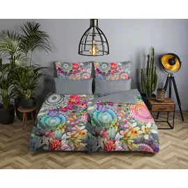 Muller Textil Olinga Blumen/Mandala Grau 135 x 200 cm + 2 x 80 x 80 cm