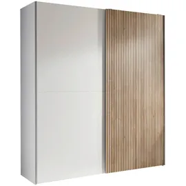 SchlafKONTOR Schwebetürenschrank - weiß-Karlstad Eiche - 2 Kleiderstangen - 170 cm