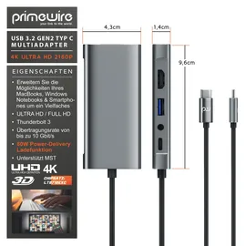 Primewire 5 in 1 USB 3.2 Gen1 Typ C Hub zu VGA Adapter, 4K HDMI + USB Typ A + Typ C PD Ladeport für Macbook Laptop etc.