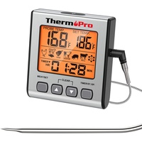 ThermoPro Digitales Grill-Thermometer Bratenthermometer Fleischthermometer Ofenthermometer mit Timer, Orange Hinterbeleuchtung, Temperaturbereich bis 300°C