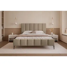 Selsey Polsterbett 140x200 cm, mit Bettkasten, Lattenrost und Metallfüßen, dunkelbeige -