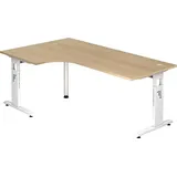 Hammerbacher Gradeo höhenverstellbarer Schreibtisch eiche L-Form, C-Fuß-Gestell weiß 200,0 x 80,0/120,0 cm