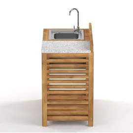 home24 Gartenspültisch / Akazie Massiv | Beige - Braun/Weiß/Grau