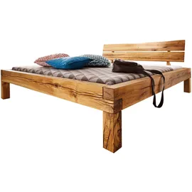 Massivmoebel24 Balkenbett Wildeiche 160x200x85 natur geölt Jangali 611