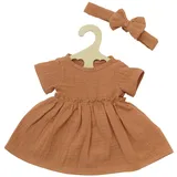 Heless 1425 - Puppenkleidung aus 100% Bio-Baumwolle, 2-teiliges Set mit Kleid und Haarband Karamell für Puppen und Kuscheltiere der Größe 28-35 cm