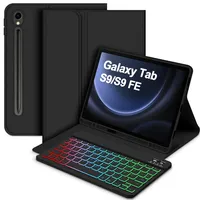 Bettdow für Samsung Galaxy Tab S9 FE 2023 Tastatur Hülle, QWERTZ Layout Abnehmbarer Beleuchtete Tastatur mit Hülle für Galaxy Tab S9 11"/ Tab S9 FE 10.9" 2023 SM-X510/X516B/X710/X716B/X718U, Schwarz