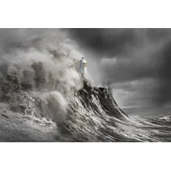 Fototapete PAPERMOON "Photo-Art ALEKS GJIKA, DRAMA AM LEUCHTTURM", bunt, B:3,00m L:2,23m, Vlies, Tapeten