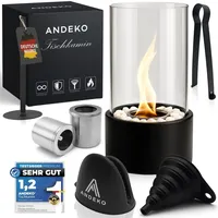 ANDEKO Bioethanol Tischkamin – Tischfeuer Indoor & Outdoor – 4h Brenndauer - Rauchfrei & Geruchlos – Inkl. Sicherheitsglas & Deko-Steine Ø16... - Schwarz