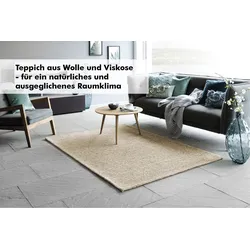Teppich BARBARA BECKER "Brave" Gr. 4, beige (natur), B:140cm H:12mm L:200cm, Viskose, Wolle, Teppiche, Handweb, Material 50% Wolle, 50% Viskose, handgewebt, melierte Optik
