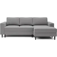 Selsey - Nalika L-förmiges Ecksofa mit Schlaffunktion und einem Behälter aus grauem hydrophobem Velours auf der rechten Seite