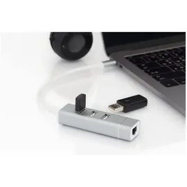 Digitus USB2.0 3-Port HUB & Fast Ethernet LAN-Adapter mit Typ-C Anschluss