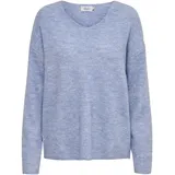 Only Damen Warmer Strickpullover | Knitted Basic Stretch Sweater | Langarm V-Ausschnitt Shirt ONLCAMILLA, Farben:Blau, Größe:S