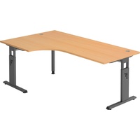 bümö höhenverstellbarer Eckschreibtisch O-Serie 200x120 cm in Buche, Gestell in Graphit - Schreibtisch L Form, großer Tisch für's Büro, Compu...