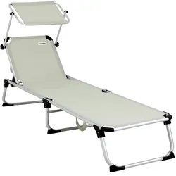 CASARIA® Alu Sonnenliege mit Sonnendach Klappbar Wetterfest Gartenliege Creme