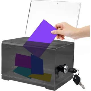 Acryl Spendenbox, Spendenbox Abschließbar, Wahlurne schwarz transparent mit Schlüsselschloss, für Gewinnspiele, Abstimmungen,Visitenkarten,