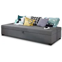 Einzelbett Misti - Sofa mit Bettkasten, Schlafsofa, Bettsofa, Farbauswahl, Bettgestell, Komfortbett, Bett für Jugendzimmer, Schlafmöbel (Grau (Lux 05))