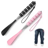 Xelsluthe 2 Stück Lang Metall Schuhlöffel für Senioren, Teleskopisch 28~46cm, Ausziehbarer Schuhlöffel Kunststoff Faltbarer, Verstellbare Länge Schuhhilfe für Reisen Herren Damen(Schwarz, Pink) - Ausziehbarer