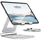 NULAXY Doppelter Faltbar Tablet Ständer, Vollständig Verstellbarer Desktop Tablet Halterung: iPad Staender für Büro, Kompatibel mit iPad Pro Air Mini, Samsung Tab, Die Meisten Mobilgeräten - Silber