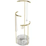 Umbra Tesora Schmuckständer, Halterung für Halsketten und Ohrringe, Accessoire-Organizer mit Glasablage, Messing