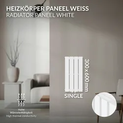 LuxeBath Paneelheizkörper Einlagig Weiß Flachheizkörper Designheizkörper 300x600mm