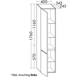 Burgbad Lin20 Hochschrank wandhängend mit 2 Türen, rechts, 400x345x1760mm, HSPC040RF5353, Farbe: Eiche Dekor Urban