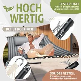 Kesser KESSER® Hängematte HILL mit Gestell Kissen Doppelhängematte für 2 Personen-Stabiler Rahmen 200kg Belastbarkeit Indoor & Outdoor XXL Hängesess... - Grau