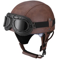 BDTOT Retro Motorrad Halbhelme Leder Halbhelm Deutscher Stil Roller Cruiser Chopper Anti-Collision Helm Abnehmbarer Gehörschutz mit Visier ECE Zertifiziert Roller-Helm Scooter Mofa-Helm, L=59~60cm