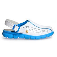 Abeba ESD Arbeitsschuhe Dynamic Clogs weiß blau mit ESD-Kennzeichnung