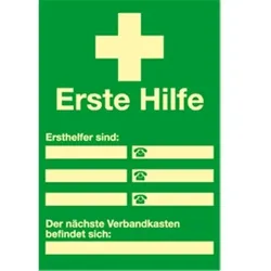 Schild Ersthelfer Verzeichnis zur Selbstbeschriftung,Kunststoff,nachleucht., 200x300 mm