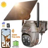 4G LTE Überwachungskamera Aussen mit SIM Karte und 32GB SD Karte, Ohne WLAN, Solar PTZ IP Kamera Outdoor mit 2K Farb-Nachtsicht, 2-Wege-Audio IP66
