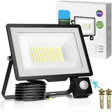 RISEMART LED Strahler mit Bewegungsmelder Außen, 50W 5000LM LED-Außenstrahler 6500K Kaltweiß Superhell Scheinwerfer IP66 Wasserdicht,Außenstrahler für Garten, Innenhöfe, Garage, Haus