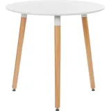 BELIANI Esstisch Runde Weiße Tischplatte 80 cm aus MDF Hellbraune Beine aus Buchenholz mit Schutzkappen Minimalistisch Skandinavisch Esszimmer - Weiß/Hellbraun