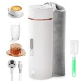 Mineup Reisewasserkocher Klein 500ML, Reise Wasserkocher Klein, 300W Elektrisch Schnell Wasser Kochen Wasserkocher,Edelstahl 316 Wassertasse,für Tee, Kaffee, Babymilch, Camping(weiß)