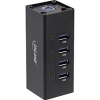 InLine USB-Hub, 4x USB-A 3.0 Hub, 4 Port, Aluminiumgehäuse, schwarz, mit 2,5A Netzteil