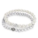 FIRETTI Armband Set FIRETTI "Multipack Schmuck Geschenk Armschmuck Armketten", weiß (grau, kristallweiß, grau, kristallweiß), Armbänder, Damen, Perlen, mit Kristallstein - mit Süßwasserzuchtperle