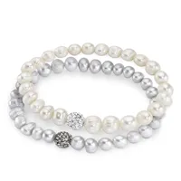 FIRETTI Armband Set FIRETTI "Multipack Schmuck Geschenk Armschmuck Armketten", weiß (grau, kristallweiß, grau, kristallweiß), Armbänder, Damen, Perlen, mit Kristallstein - mit Süßwasserzuchtperle